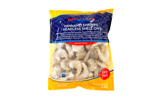 Dayseaday Vannamei shrimps, headless, shell on with water 26/30 1Kg - Pakasteäyriäiset - 1945 - 1