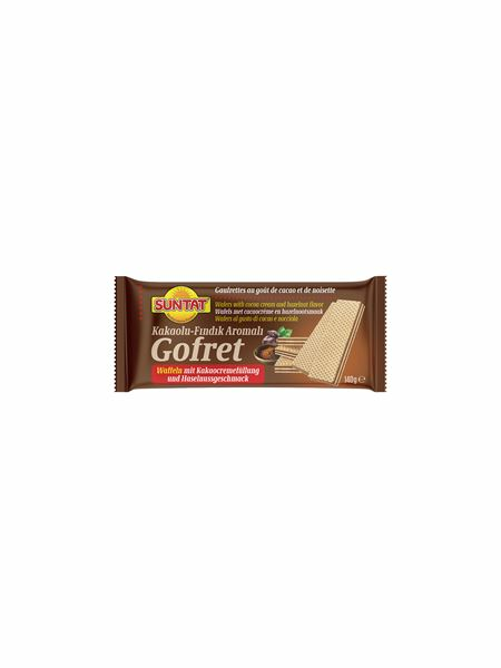 Suntat Waffles Cocoa-Hazelnuts / Kaakaokerma&hasselpähkinä makuiset vohveli 140g - Täytekeksit ja vohvelit - 19785 - 1