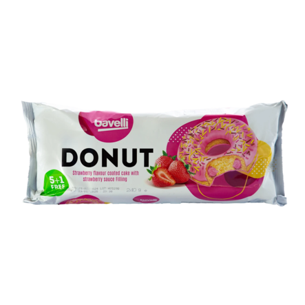 Bavelli Donut Strawberry / Mansikkatäytedonitsi 240g - Täytekeksit ja vohvelit - 18136 - 1