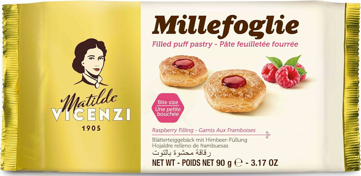 Vicenzi Tuhatlehtikeksi vadelma täytteellä 90g - Täytekeksit ja vohvelit - 18856 - 1