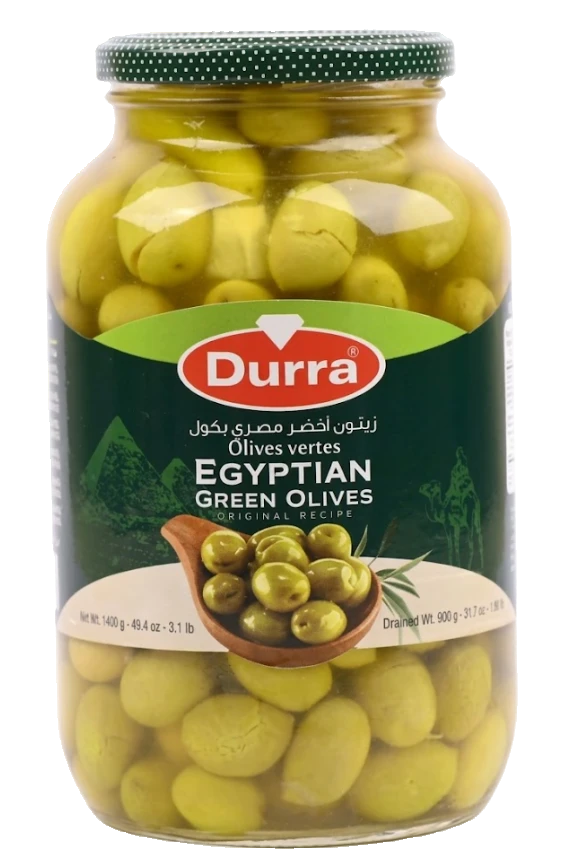 Durra Egyptian Whole Green Olives / Vihreät oliivit kivellinen 1400g CAM - Oliivisäilykkeet - 10686 - 1