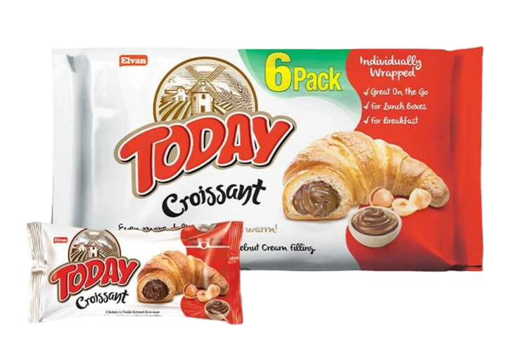 Elvan Today Choco Croissant / Croissant suklaa- ja hasselpähkinäatäytteell 6x40g - Täytekeksit ja vohvelit - 2356 - 1
