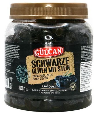 Gulcan Black Olives with Pit / Mustat oliivit kivettömät 1kg PET (GOLD) - Oliivisäilykkeet - 16146 - 1