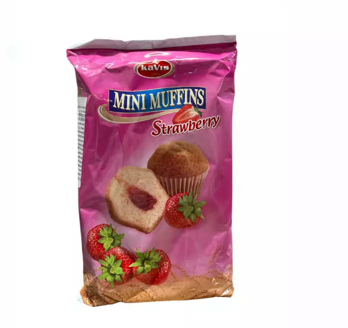 Kavis Mini Muffins Strawberry / Mansikka muffinssi 200g - Täytekeksit ja vohvelit - 12826 - 1