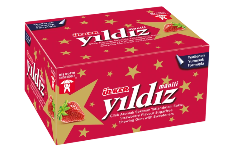 Ulker Yildiz Gum/ SOKERITON Mansikka Purukumi 112g - Purukumit - 4996 - 1