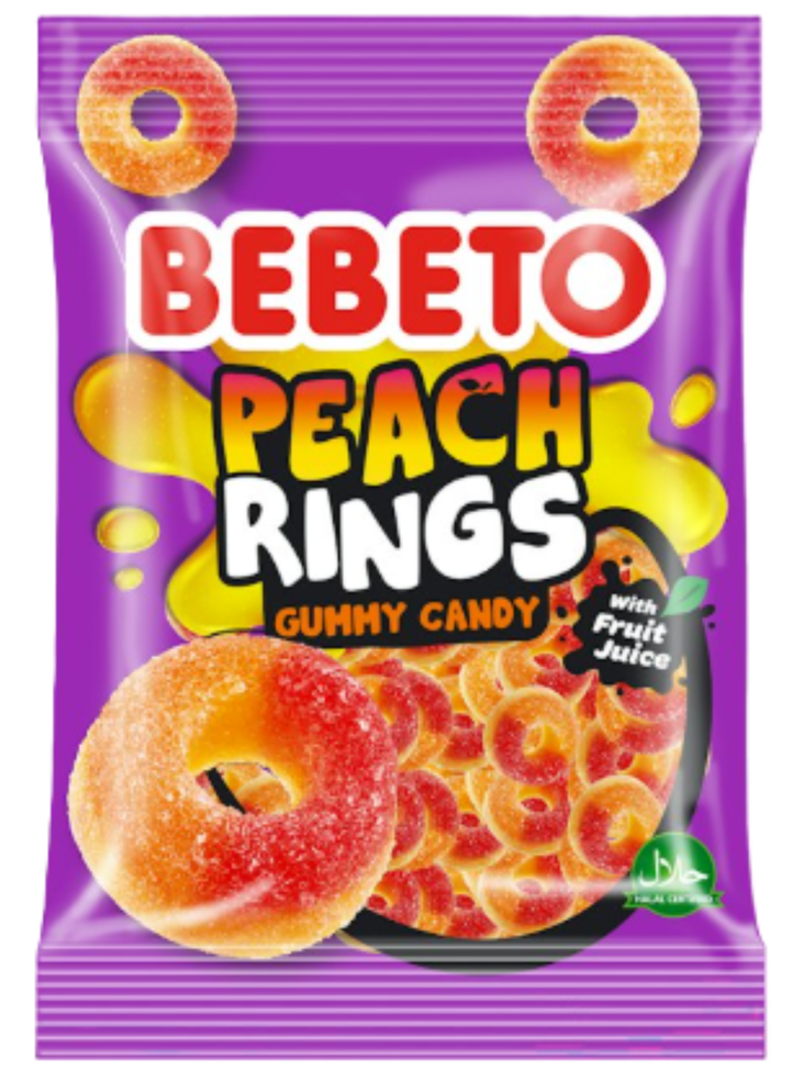 Bebeto Peach Rings Karkkipussi 80g - Irtomakeiset - 797 - 1