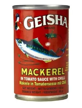 Geisha Mackerel in Tomato Sauce w Chili / Makrilli tomaattikastikkeessa chilillä - Kala- ja äyriäissäilykkeet - 5797 - 1