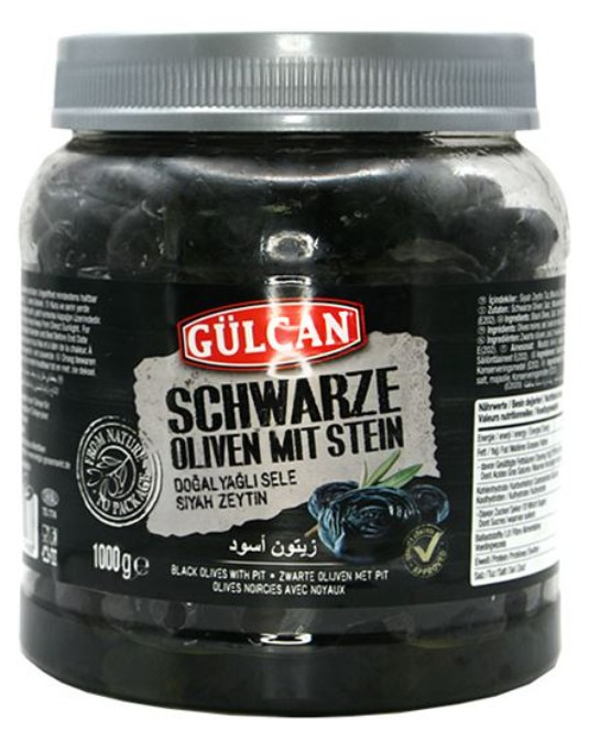 Gulcan Black Olives with Pit / Mustat oliivit kivettömät 1kg PET (SILVER) - Oliivisäilykkeet - 16147 - 1