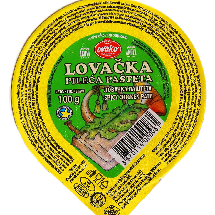 Ovako Lovacka Pileca Pasteta / Tulinen Kana Levite 100g - Kana- ja kalkkunasäilykkeet - 6067 - 1