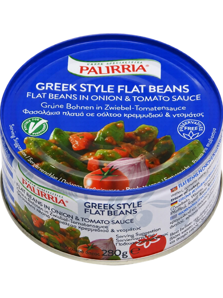 Palirria Greek Style Flat Beans in Onion&tomato Sauce / Litteät pavut 280g - Papu- ja linssisäilykkeet - 19627 - 1