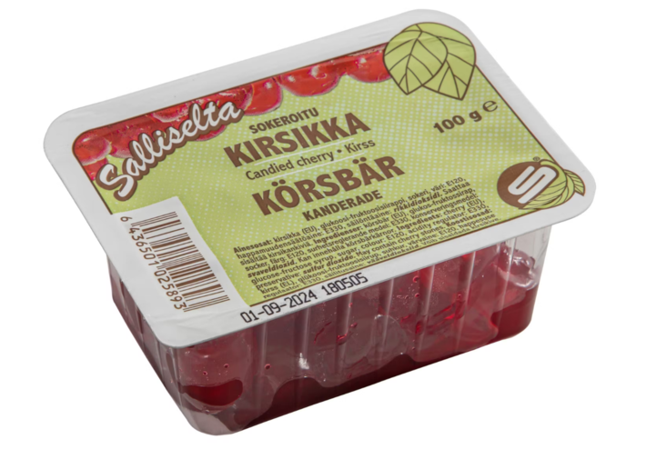Sallinen Sokeroitu kirsikka 100g - Vanukkaat ja jälkiruoka-ainekset - 19367 - 1