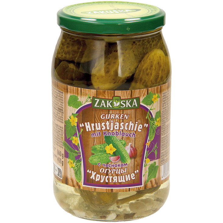 Zakuska Pickled Cucumber with Garlic / Mausteiset kurkut valkosipulilla 860/450g - Kurkkusäilykkeet - 20717 - 1
