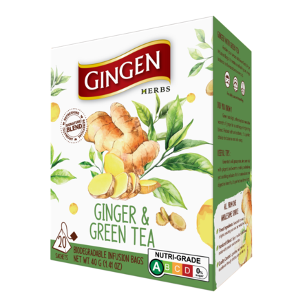 Gingen Ginger & Green Tea/ Inkivääri-Vihreäteepussi 2x20g - Terveys teet - 20698 - 1