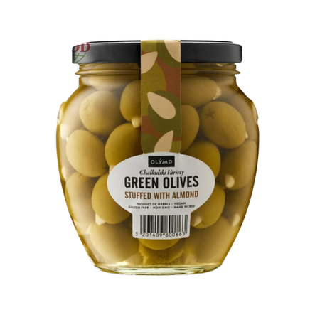 Olymp Green Olives stuffed with Almonds/ Vihreä Oliivit manteleilla 1062g - Oliivisäilykkeet - 17578 - 1