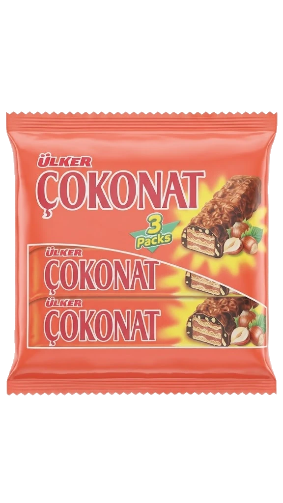 Ulker Cokonat Cikolata Kapli Gofret / Hässelpähkinä Suklaapatukka 3x33g - Patukat - 20068 - 1