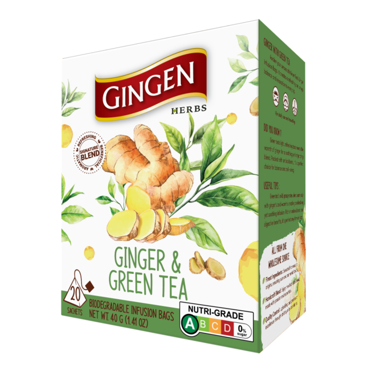 Gingen Ginger & Green Tea/ Inkivääri-Vihreäteepussi 2x20g - Terveys teet - 20698 - 1