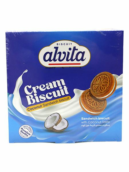 Alvita Creme Sandwich Biscuit Coconut / Kookoksen makuinen täytekeksi 260g - Täytekeksit ja vohvelit - 19608 - 1