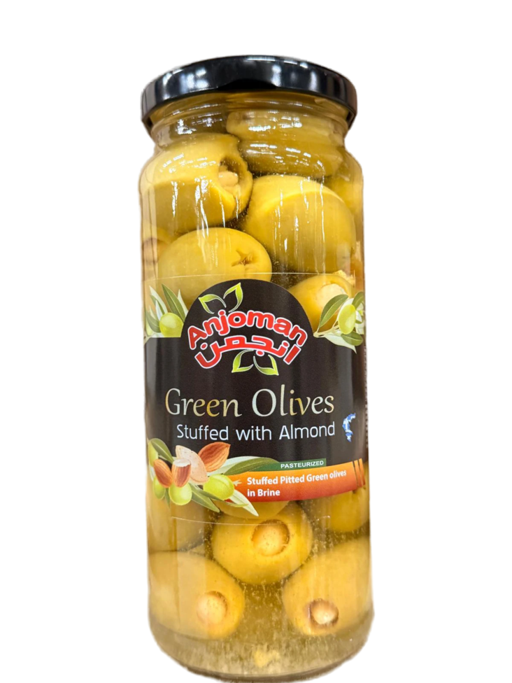 Anjoman Green Olives with Almond / Mantelilla täytetyt vihreät oliivit 340g CAM - Oliivisäilykkeet - 19318 - 1