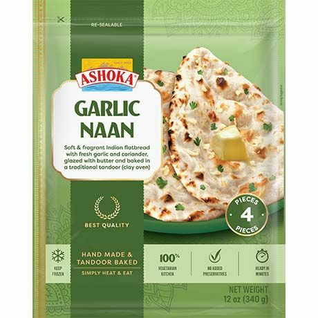 Ashoka Garlic Naan / Valkosipuli Naanleipä 10X340g - Suolaiset leivonnaiset - 19268 - 1