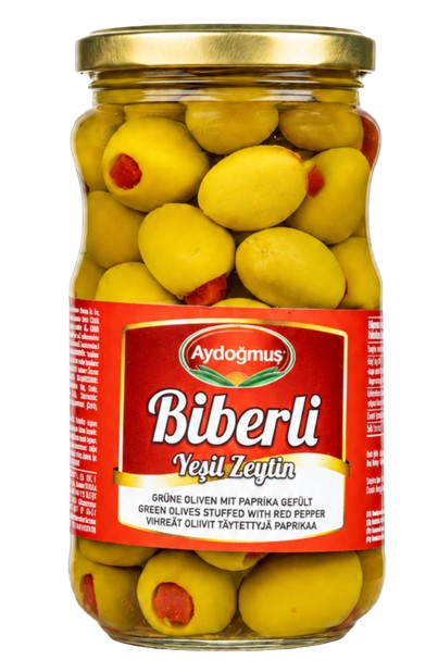 Aydogmus Biberli Yesil Zeytin / Vihreät oliivit paprikatäytteellä 350g CAM - Oliivisäilykkeet - 21578 - 1