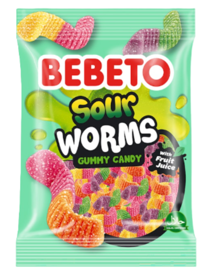 Bebeto Sour Worms Karkkipussi 80g - Irtomakeiset - 808 - 1