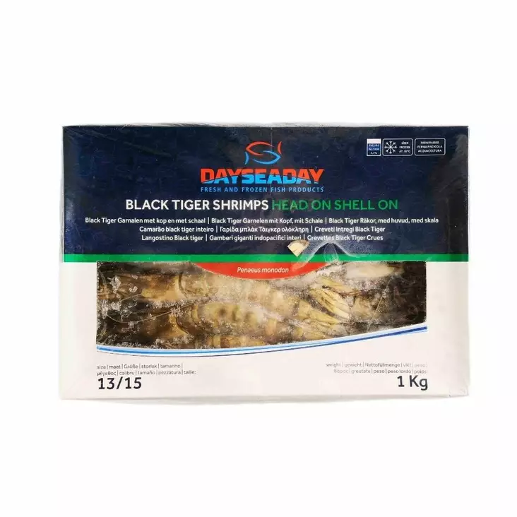 Dayseaday Black Tiger Shimps HOSO 13/15 - 20% / Musta tiikeri katkarapu 1Kg - Pakasteäyriäiset - 7348 - 1