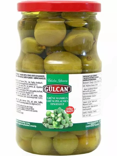 Gulcan Green Almond&Plum / Vihreät mantelit&luumut suolaliemessä 720g CAM - Hedelmäsäilykkeet - 12708 - 1