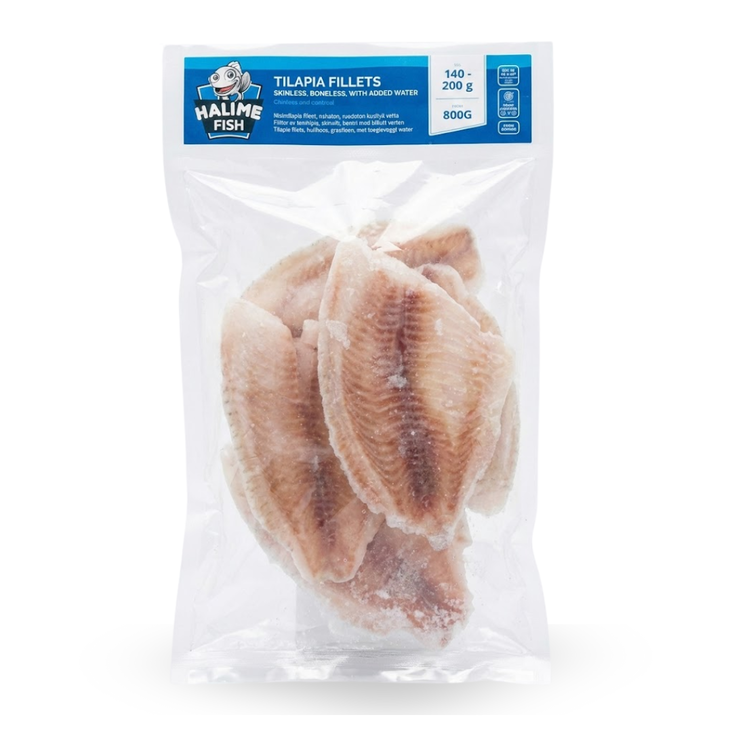 Halime Fish Tilapia Fillets/ Ruodoton ja nahaton Tilapia-pihvi 140/200g 800g - Pakastekalat - 15468 - 1