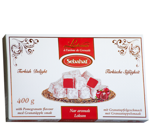 Sebahat Turkish Delight Pomegranate Flavour/ Granaattiomenan makuinen lokum 400g - Turkish Delight & Halvat - 16708 - 1
