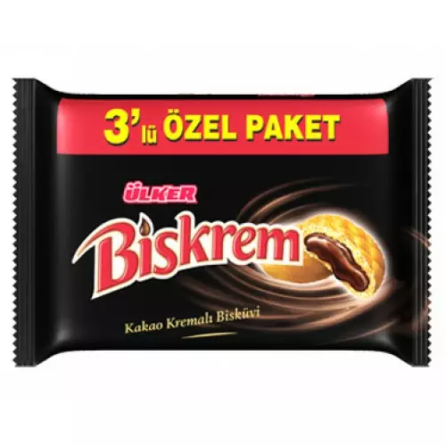 Ulker Biskrem Kakao Kremali Biskuvi / Kaakao Täytekeksi 3x100g - Täytekeksit ja vohvelit - 4838 - 1