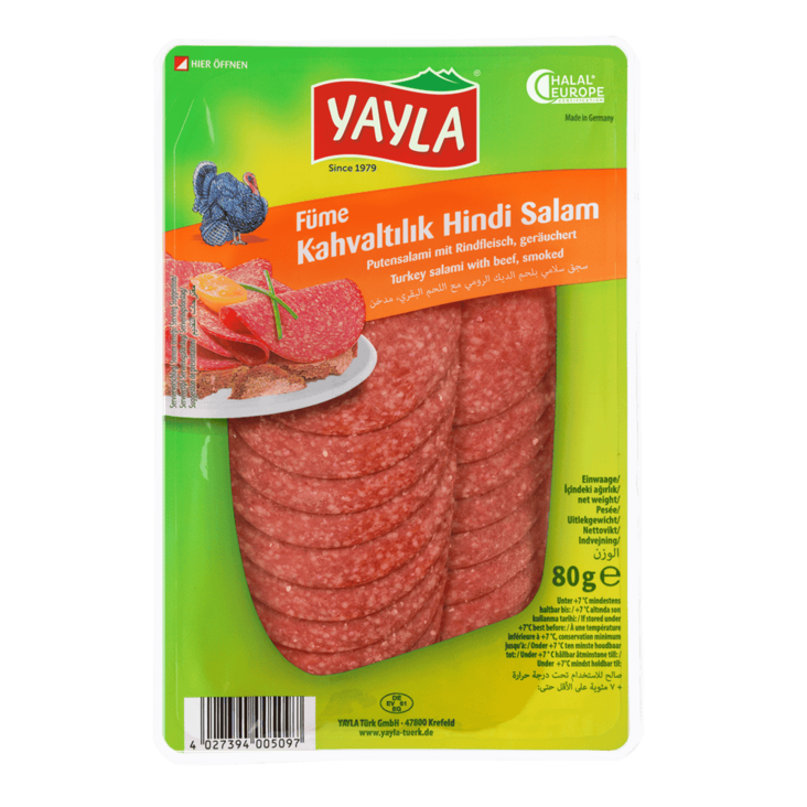 Yayla Kahvaltilik Hindi Salam / Savustettu kalkkuna salami naudanlihalla 80g - Kalkkuna leikkeleet ja makkarat - 7038 - 1