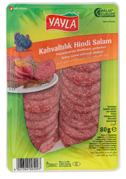 Yayla Kahvaltilik Hindi Salam / Kalkkunasalami naudanlihalla leike 80g - Kalkkuna leikkeleet ja makkarat - 7038 - 1