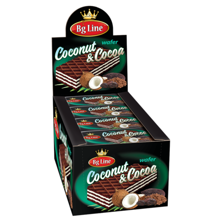 Bg Line Wafer Cocoa & Coconuts/ Kaakao-Kookos Vohveli 50g - Täytekeksit ja vohvelit - 19979 - 1
