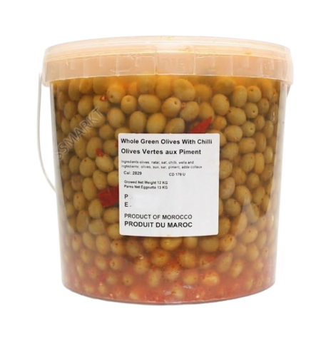 Cartier Green Olives with Chili/ Vihreät chilioolivit 8KG ITA - Oliivisäilykkeet - 15329 - 1