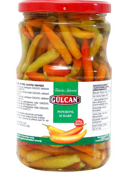 Gulcan Yakan Biber Tursu / Chilipaprikat suolaliemessä 650/300g CAM - Pepperonisäilyke - 18949 - 1
