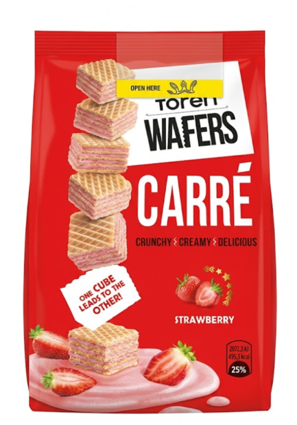 Toren Wafers Carre Strawberry / Mansikka vohvelikeksi 125g - Täytekeksit ja vohvelit - 20299 - 1