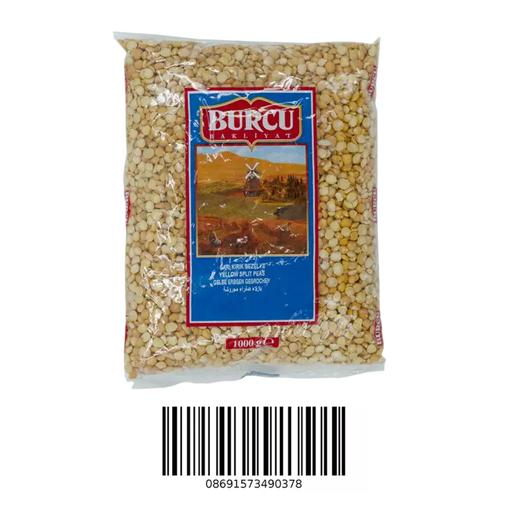 Burcu Sari Kirik Bezelye / Puolitettu keltainen herne 1KG - Kuivatut pavut - 1099 - 1