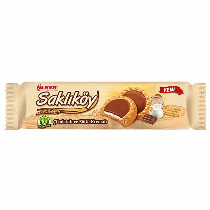 Ulker Sakliköy Cikolatali ve Sutlu Kremali/ Suklaa-maitokermakeksi 100g - Täytekeksit ja vohvelit - 4979 - 1