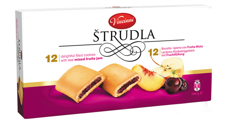 Vincinni Strudla Mixed Fruits jam / Sekahedelmätäytteinen keksi 240g - Täytekeksit ja vohvelit - 5119 - 1