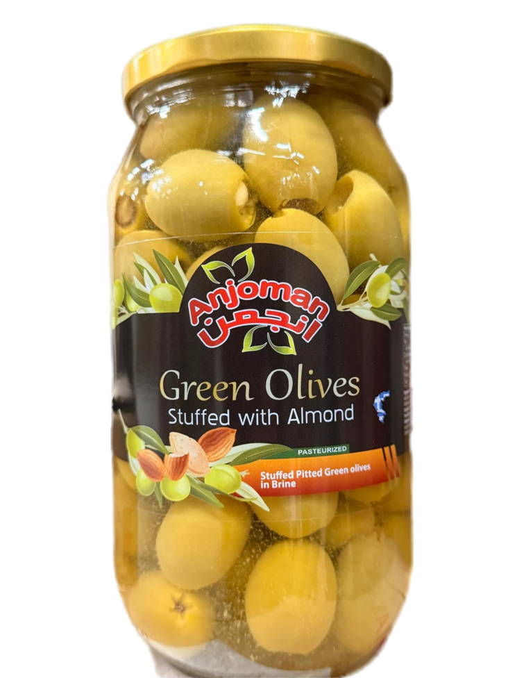 Anjoman Green Olives with Almond / Mantelilla täytetyt vihreät oliivit 960g CAM - Oliivisäilykkeet - 19309 - 1
