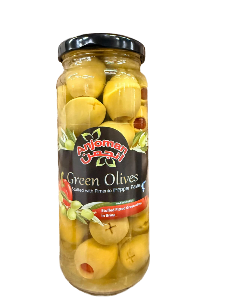 Anjoman Green Olives with Pepper Paste / Paprikatahnatäyt. vihreät oliivit 340g - Oliivisäilykkeet - 19319 - 1