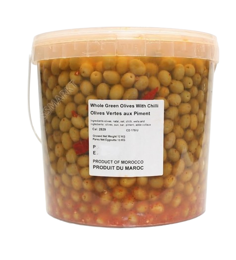 Cartier Green Olives with Chili/ Vihreät chilioolivit 8KG ITA - Oliivisäilykkeet - 15329 - 1